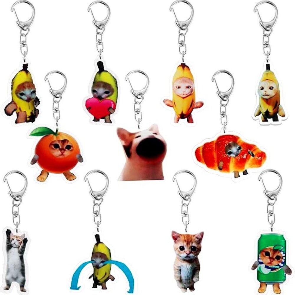 Key Chains - Kitty Cat Kawaii Banana Meme Bag Charms  - Set of 11